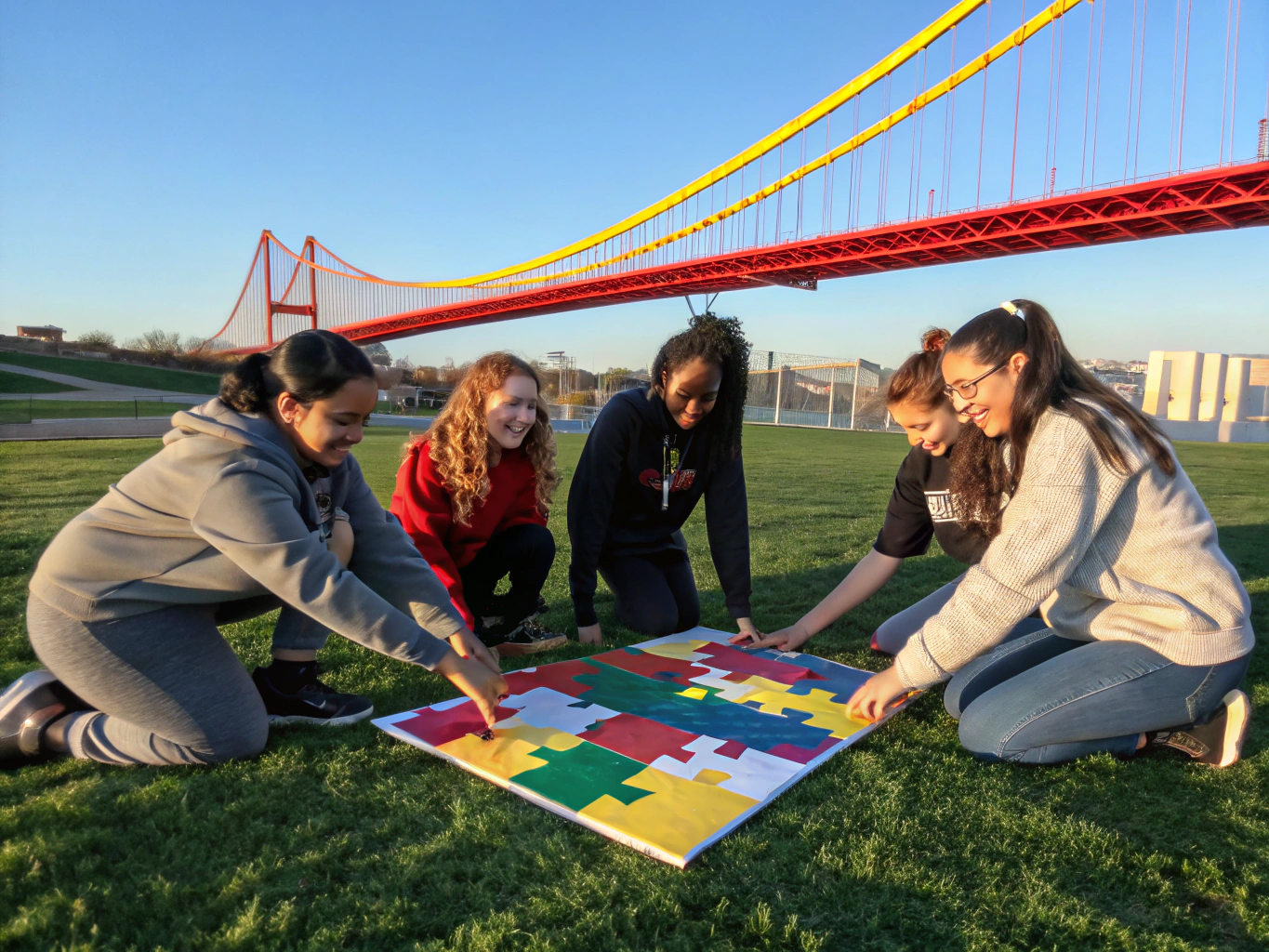 Diverse group of students collaborating on a community project