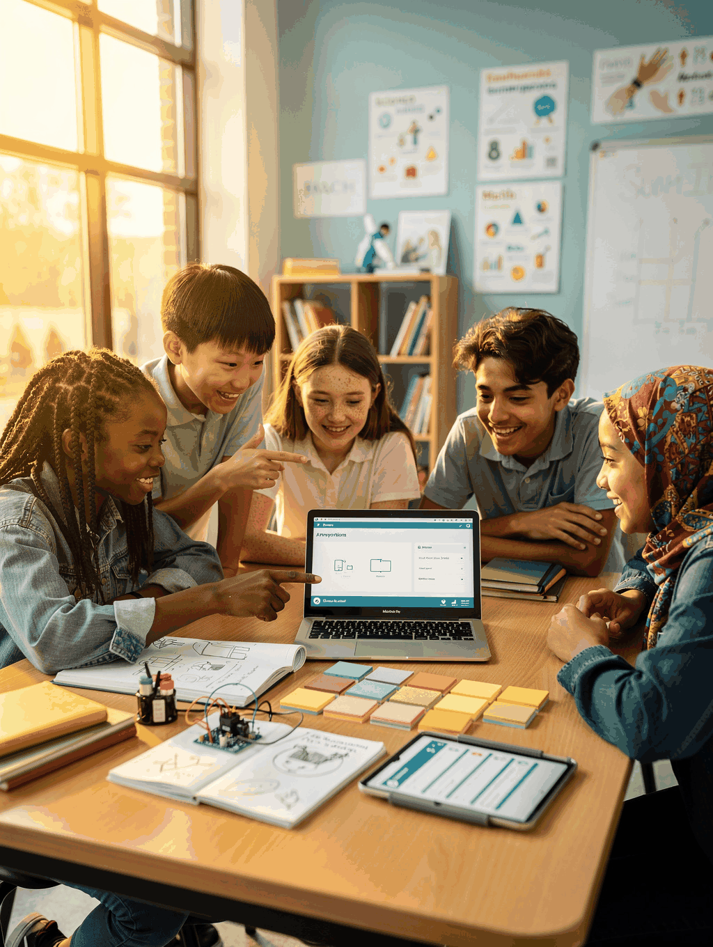 Students collaborating in a community learning session