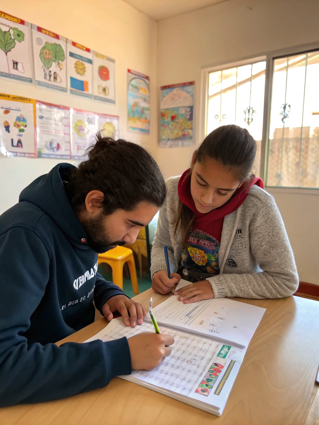Volunteer mentor guiding a student through a lesson