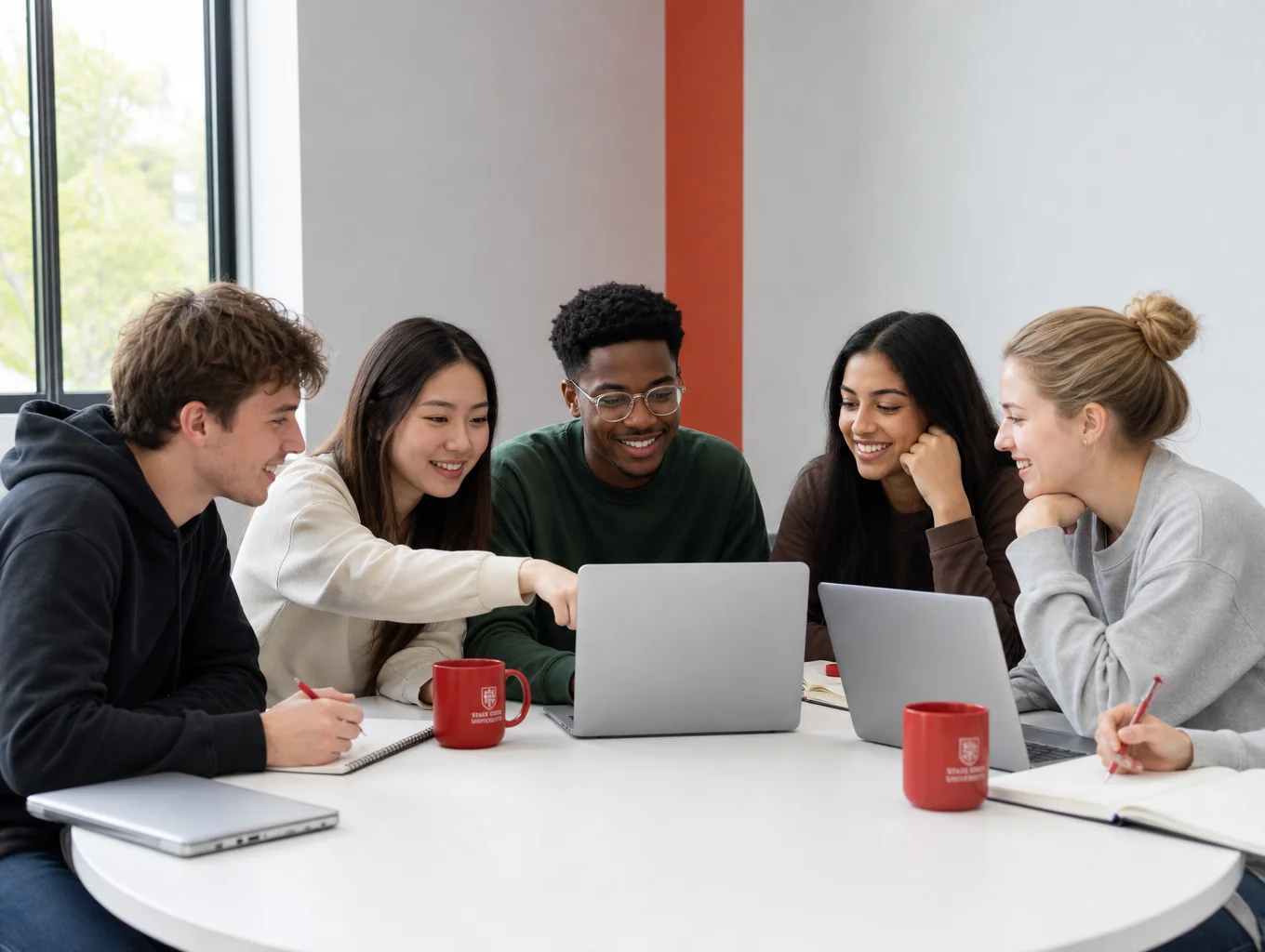 Diverse group of students collaborating on a project
