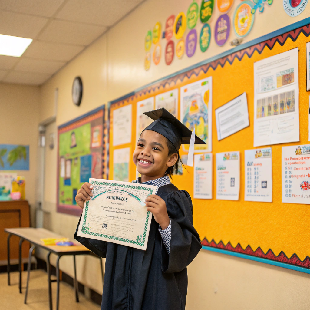 A student celebrating a learning milestone